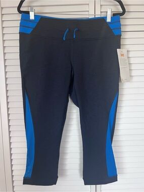 Lucy NWT Women’s Leggings Waist String Black Blue Cropped 19” inseam Size L